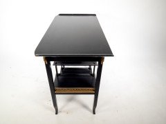 Heal's. An Anglo-Japanese Ebonised Side Table with Gilt Fretwork & Flaring Ends - Thumbnail 7