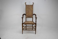 J. S. Henry Arts & Craft Walnut Armchair with Period Stylised Floral Fabric - Thumbnail 9