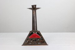 C. F. A. Voysey Attributed, an Arts & Crafts Copper & Enamel Candlestick by Richard Rathbone - Thumbnail 3