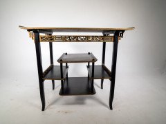 Heal's. An Anglo-Japanese Ebonised Side Table with Gilt Fretwork & Flaring Ends - Thumbnail 10
