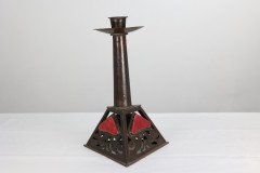 C. F. A. Voysey Attributed, an Arts & Crafts Copper & Enamel Candlestick by Richard Rathbone - Thumbnail 4