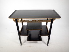 Heal's. An Anglo-Japanese Ebonised Side Table with Gilt Fretwork & Flaring Ends - Thumbnail 11