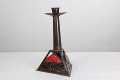 C. F. A. Voysey Attributed, an Arts & Crafts Copper & Enamel Candlestick by Richard Rathbone - Thumbnail 6