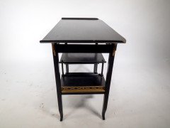 Heal's. An Anglo-Japanese Ebonised Side Table with Gilt Fretwork & Flaring Ends - Thumbnail 13