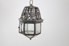 Arts & Crafts Hand Forged Blacksmith Made Iron Lantern with Stylised Petals - Thumbnail 2