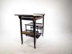 Heal's. An Anglo-Japanese Ebonised Side Table with Gilt Fretwork & Flaring Ends - Thumbnail 14