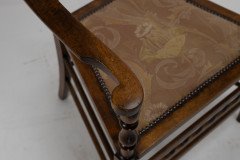 J. S. Henry Arts & Craft Walnut Armchair with Period Stylised Floral Fabric - Thumbnail 13