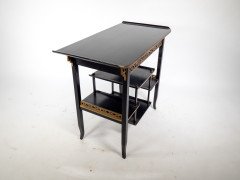 Heal's. An Anglo-Japanese Ebonised Side Table with Gilt Fretwork & Flaring Ends - Thumbnail 15
