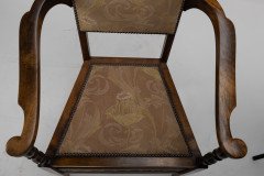 J. S. Henry Arts & Craft Walnut Armchair with Period Stylised Floral Fabric - Thumbnail 18