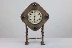 Arts & Crafts Silver Plated Mantel Clock with Mottled Blue Ruskin Jewels - Thumbnail 2
