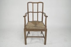 Heals attributed. A Pair of Cotswold School Arts & Crafts Oak Lattice Back Armchairs - Thumbnail 2