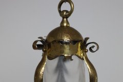 Arts & Crafts, Hammered Brass Lantern with Opaque Ribbed Glass Liner, c.1905 - Thumbnail 7