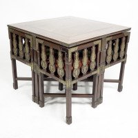 Rare Late 19th-century Japanese Export Square Dining Table with Four Matching Corner Chairs