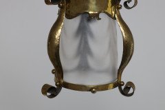 An Arts & Crafts Hammered Brass Lantern with Opaque Ribbed Glass Liner - Thumbnail 13