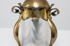 An Arts & Crafts Hammered Brass Lantern with Opaque Ribbed Glass Liner - Thumbnail 9