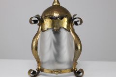 An Arts & Crafts Hammered Brass Lantern with Opaque Ribbed Glass Liner - Thumbnail 10