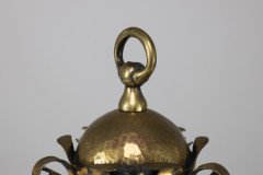 An Arts & Crafts Hammered Brass Lantern with Opaque Ribbed Glass Liner - Thumbnail 6