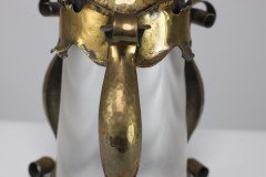An Arts & Crafts Hammered Brass Lantern with Opaque Ribbed Glass Liner - Thumbnail 12