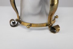 An Arts & Crafts Hammered Brass Lantern with Opaque Ribbed Glass Liner - Thumbnail 14