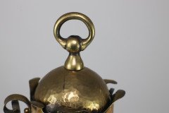 An Arts & Crafts Hammered Brass Lantern with Opaque Ribbed Glass Liner - Thumbnail 5