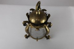 An Arts & Crafts Hammered Brass Lantern with Opaque Ribbed Glass Liner - Thumbnail 4