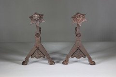 Pair of Arts & Crafts Cast Iron Fire Dogs In the style of Dr. C. Dresser - Thumbnail 2