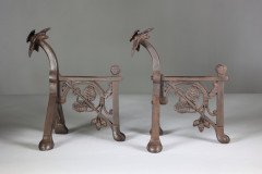 Pair of Arts & Crafts Cast Iron Fire Dogs In the style of Dr. C. Dresser - Thumbnail 3