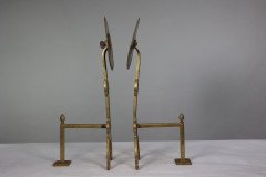 Thomas Jeckyll, attributed. A Pair of Anglo-Japanese Brass Fire Dogs with Love Birds - Thumbnail 7