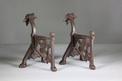 Pair of Arts & Crafts Cast Iron Fire Dogs In the style of Dr. C. Dresser - Thumbnail 4