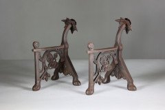 Pair of Arts & Crafts Cast Iron Fire Dogs In the style of Dr. C. Dresser - Thumbnail 6