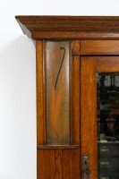 Baillie Scott, Style of. Arts & Crafts Oak Armoire Wardrobe with Daffodil Inlays - Thumbnail 2