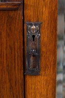 Baillie Scott, Style of. Arts & Crafts Oak Armoire Wardrobe with Daffodil Inlays - Thumbnail 4