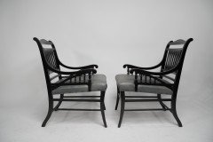 Jas Shoolbred Attributed, a Pair of Anglo-Japanese Ebonised Open Armchairs - Thumbnail 2