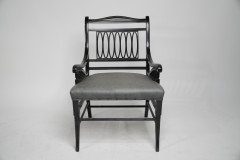 Jas Shoolbred, attributed. A Pair of Anglo-Japanese Ebonized Open Armchairs - Thumbnail 4