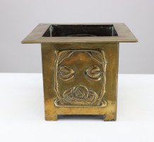 Margaret Gilmour Arts & Crafts Brass Planter with Stylised Rose & Floral Details - Thumbnail 2