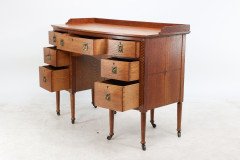 Waring & Gillow. An Arts & Crafts Bow Fronted Kneehole Twin Pedestal Desk - Thumbnail 3