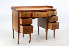 Waring & Gillow. An Arts & Crafts Bow Fronted Kneehole Twin Pedestal Desk - Thumbnail 11