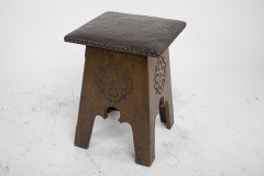 Liberty & Co., Arts & Crafts Moorish Oak Stool with Embossed Leather Seat - Thumbnail 4