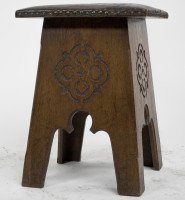 Liberty & Co., an Arts & Crafts Moorish Oak Stool with Embossed Leather Seat - Thumbnail 5
