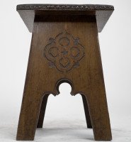 Liberty & Co., an Arts & Crafts Moorish Oak Stool with Embossed Leather Seat - Thumbnail 6