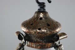 Arts & Crafts Silver Plated on Copper Lantern with Opaque Ribbed Glass Liner - Thumbnail 4