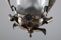 Arts & Crafts Silver Plated on Copper Lantern with Opaque Ribbed Glass Liner - Thumbnail 6