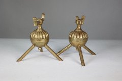 Dr. C. Dresser Attributed, for Benham & Froud Pair of Brass Fire Dogs - Thumbnail 4