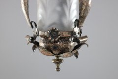 Arts & Crafts Silver Plated on Copper Lantern with Opaque Ribbed Glass Liner - Thumbnail 7