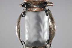 Arts & Crafts Silver Plated on Copper Lantern with Opaque Ribbed Glass Liner - Thumbnail 8