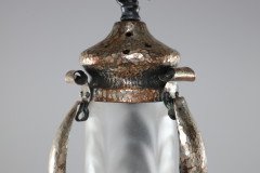 Arts & Crafts Silver Plated on Copper Lantern with Opaque Ribbed Glass Liner - Thumbnail 9