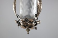 Arts & Crafts Silver Plated on Copper Lantern with Opaque Ribbed Glass Liner - Thumbnail 10