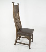 Norman & Stacey Attributed, Arts & Crafts Oak High Back Chair with Shaped Back - Thumbnail 4
