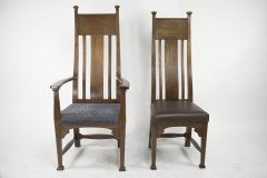 Norman & Stacey Attributed, Arts & Crafts Oak High Back Chair with Shaped Back - Thumbnail 15