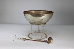 Arts & Crafts Style Silver-Plated Punch Bowl on Scroll Stand with Ladle - Thumbnail 2